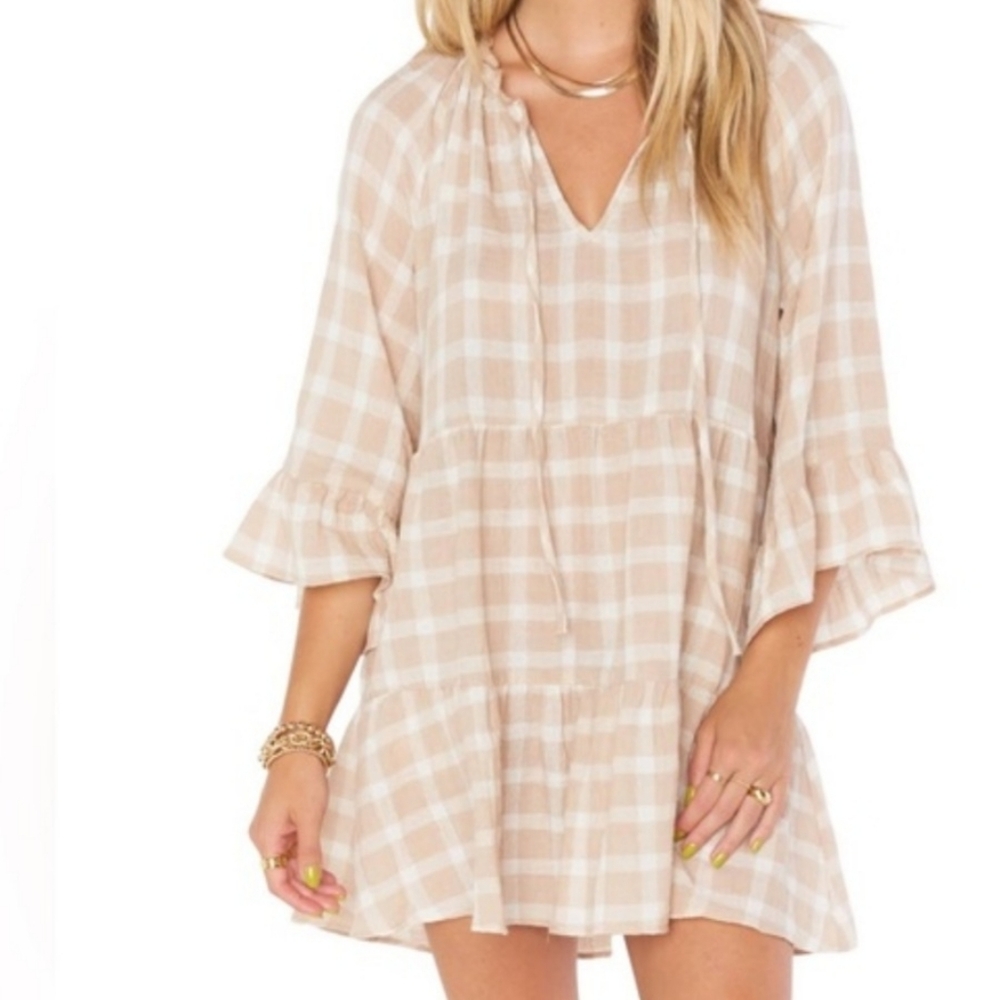 Show Me Your Mumu Cotton Plaid Gauzy Boho Viola Mini Dress Size Large